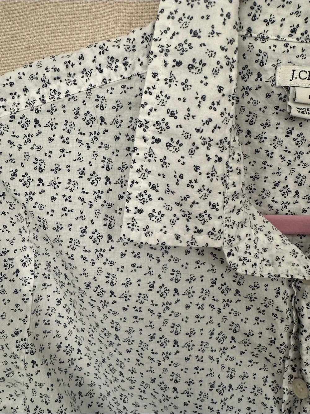 J. Crew White Shirt with Navy Micro Floral Tie Front